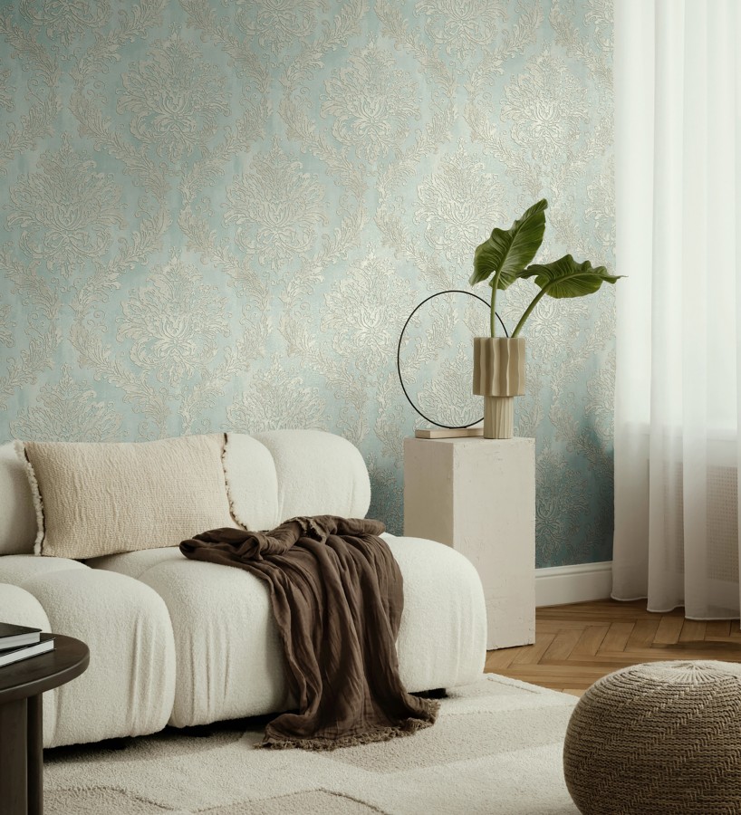 Papel pintado barroco elegante pátina tonos aguamarina  Lombardy Status 684824
