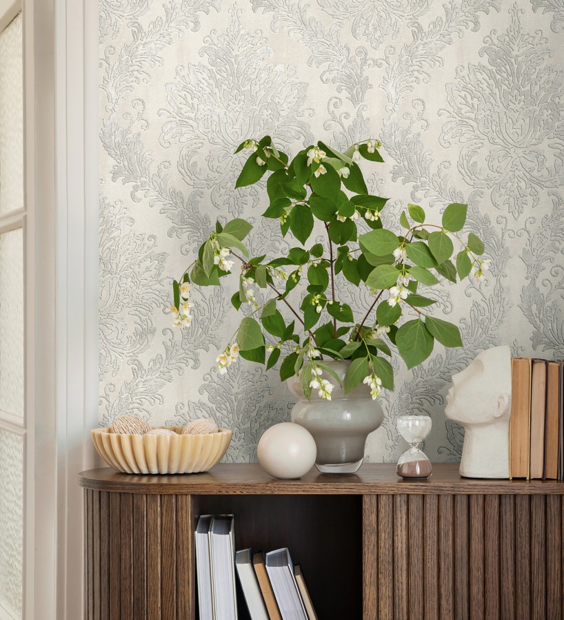 Papel pintado barroco elegante pátina tonos blanco roto  Lombardy Status 684825