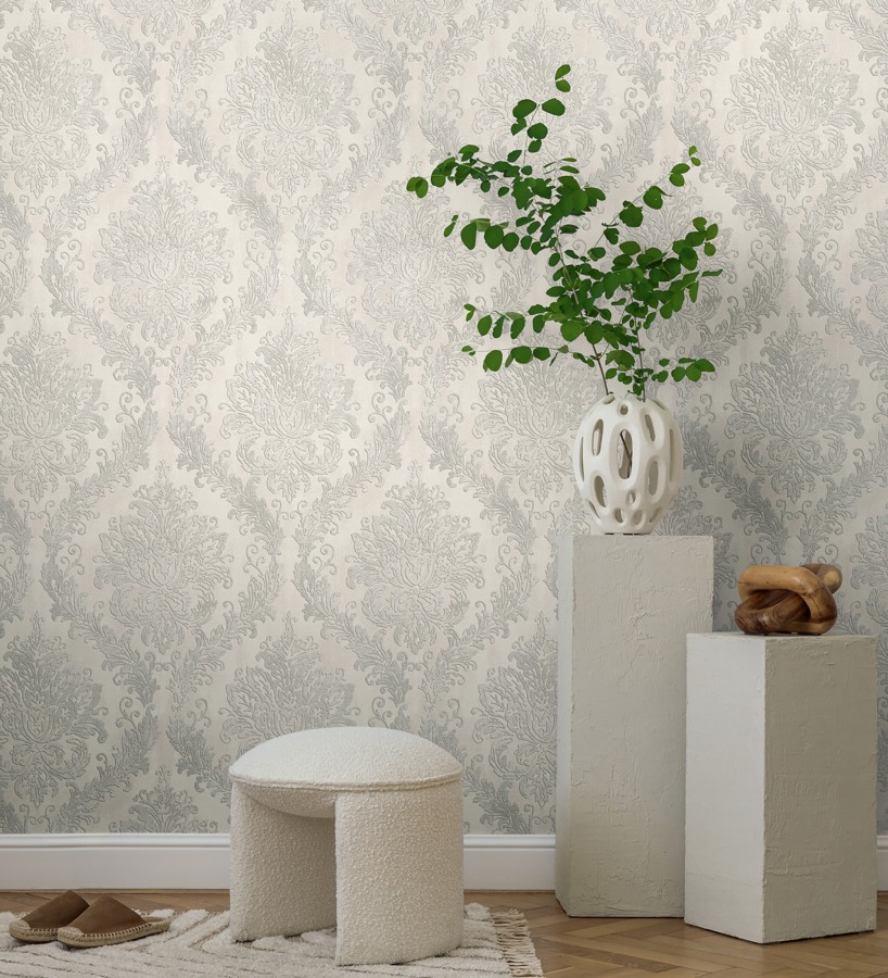 Papel pintado barroco elegante pátina tonos blanco roto  Lombardy Status 684825