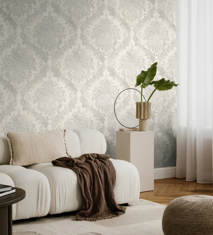Papel pintado barroco elegante pátina tonos blanco roto  Lombardy Status 684825