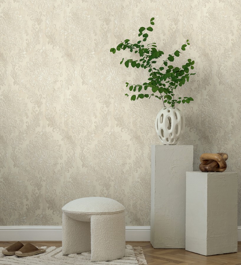 Papel pintado barroco elegante pátina tonos arena  Lombardy Status 684826