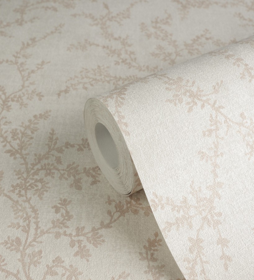 Papel pintado ramas sutiles color beige rosado relieve textil  Margot Delicate 684828