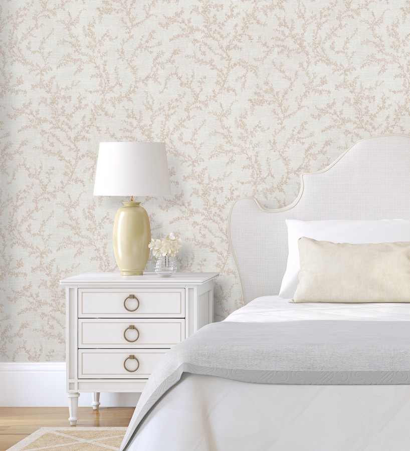 Papel pintado ramas sutiles color beige rosado relieve textil  Margot Delicate 684828