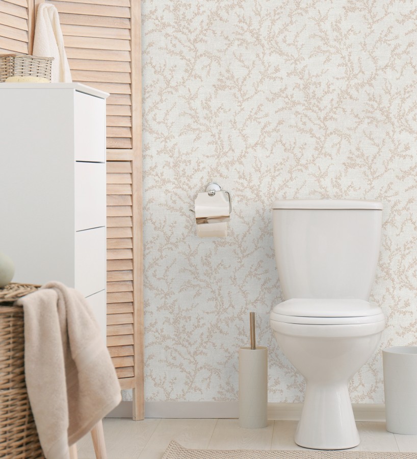 Papel pintado ramas sutiles color beige rosado relieve textil  Margot Delicate 684828