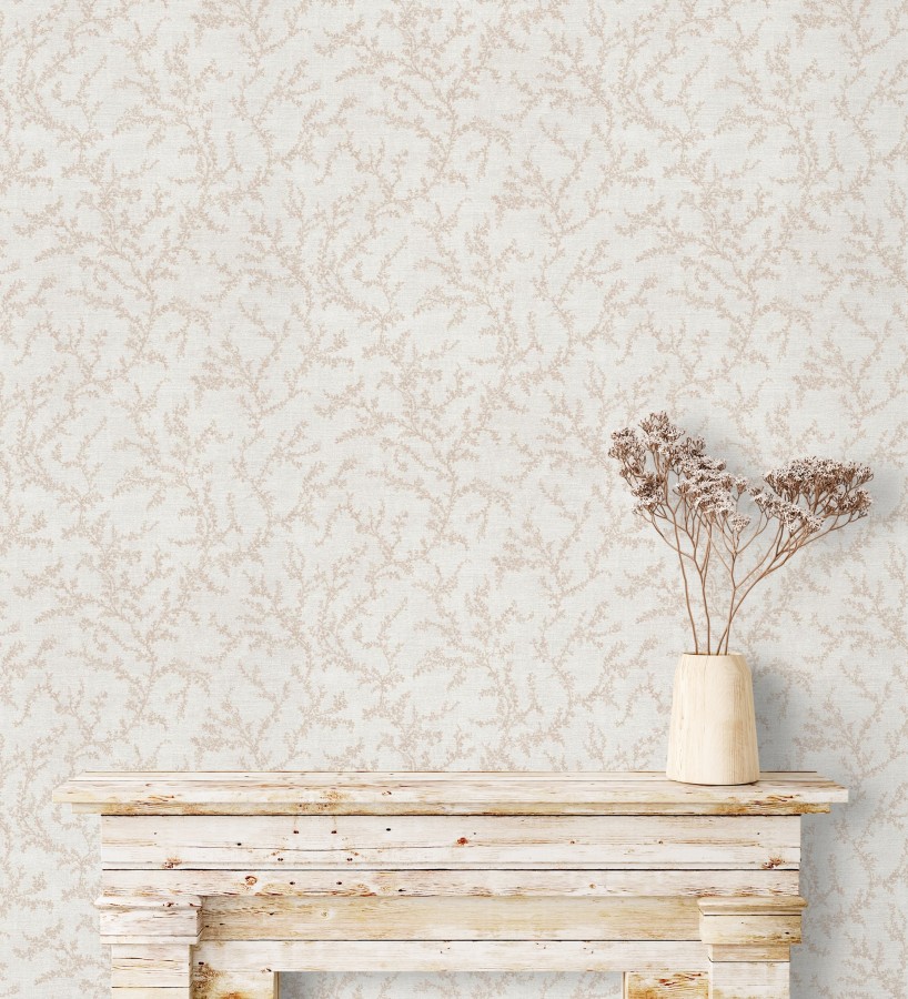 Papel pintado ramas sutiles color beige rosado relieve textil  Margot Delicate 684828