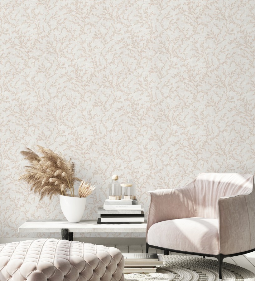 Papel pintado ramas sutiles color beige rosado relieve textil  Margot Delicate 684828