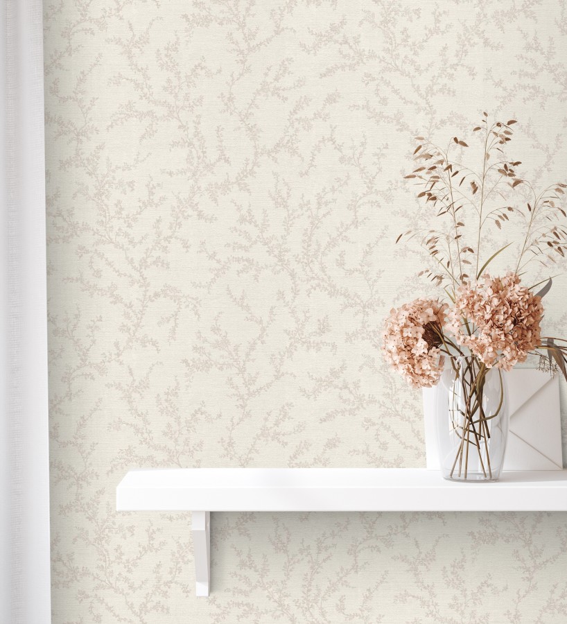 Papel pintado ramas sutiles color beige neutro relieve textil  Margot Delicate 684829