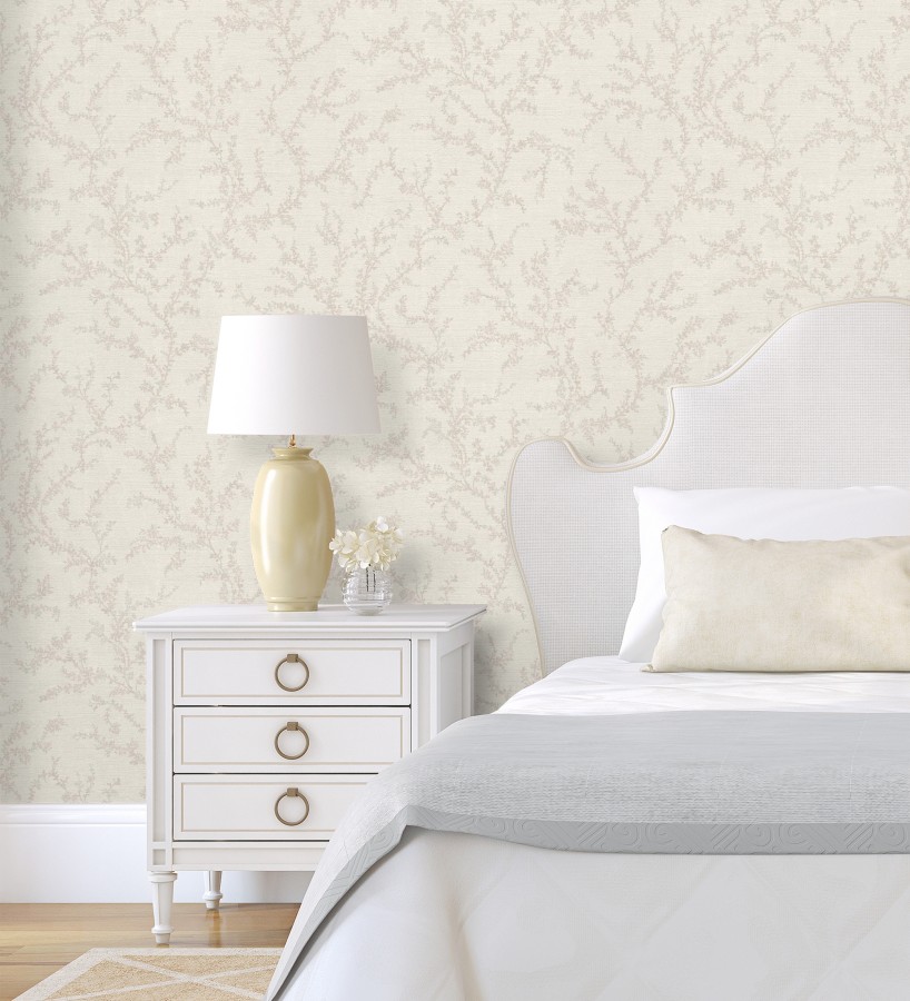 Papel pintado ramas sutiles color beige neutro relieve textil  Margot Delicate 684829