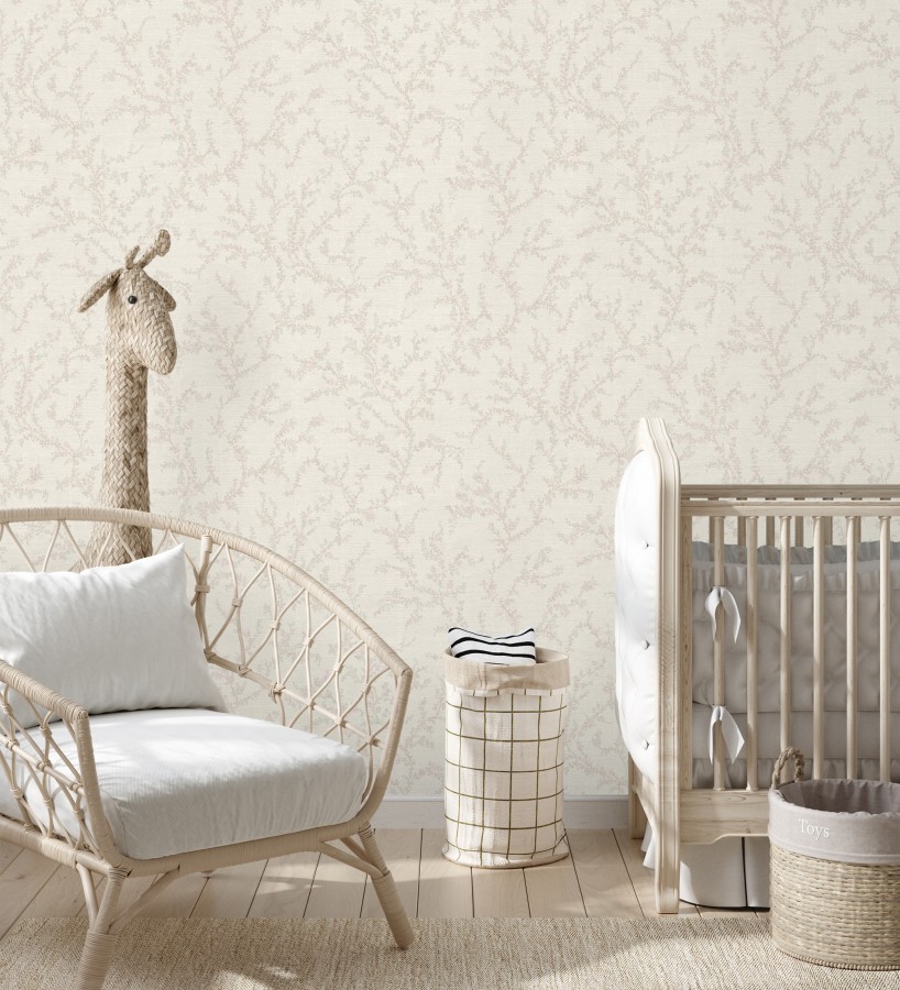 Papel pintado ramas sutiles color beige neutro relieve textil  Margot Delicate 684829