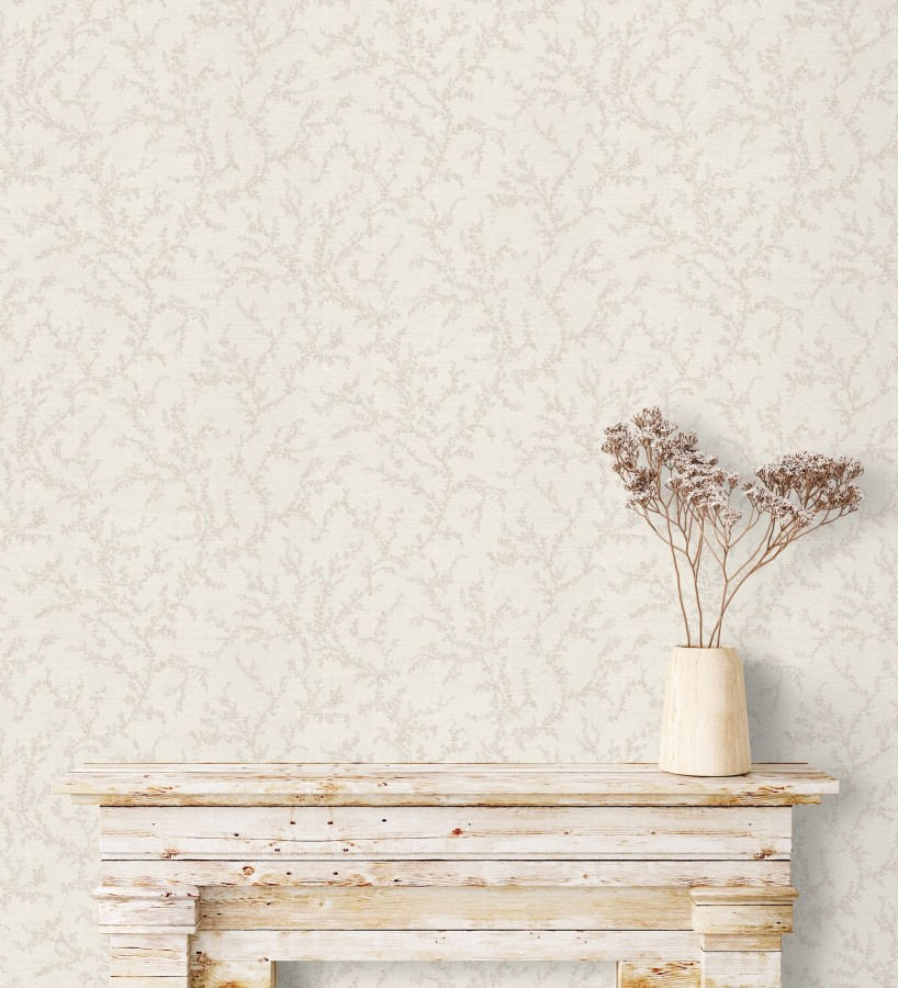 Papel pintado ramas sutiles color beige neutro relieve textil  Margot Delicate 684829