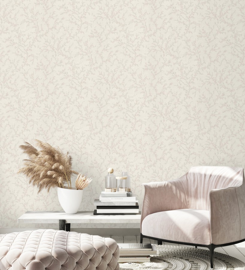 Papel pintado ramas sutiles color beige neutro relieve textil  Margot Delicate 684829