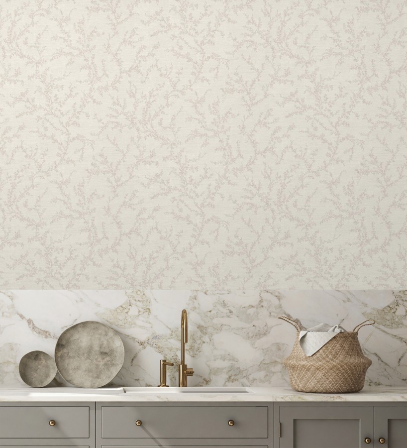 Papel pintado ramas sutiles color beige neutro relieve textil  Margot Delicate 684829