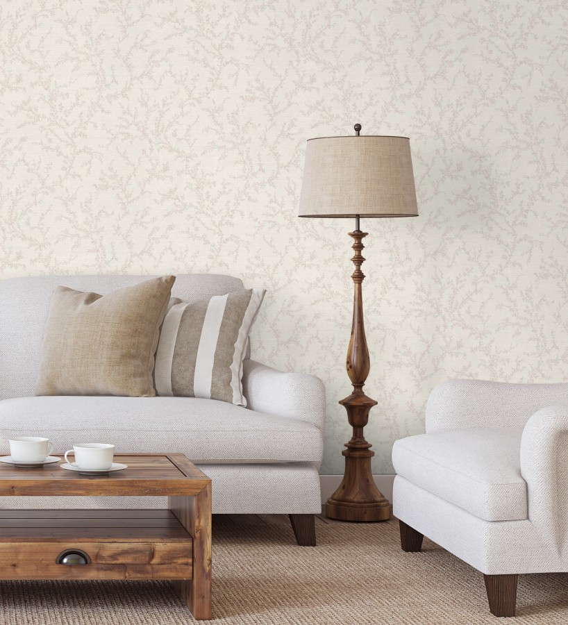 Papel pintado ramas sutiles color beige neutro relieve textil  Margot Delicate 684829