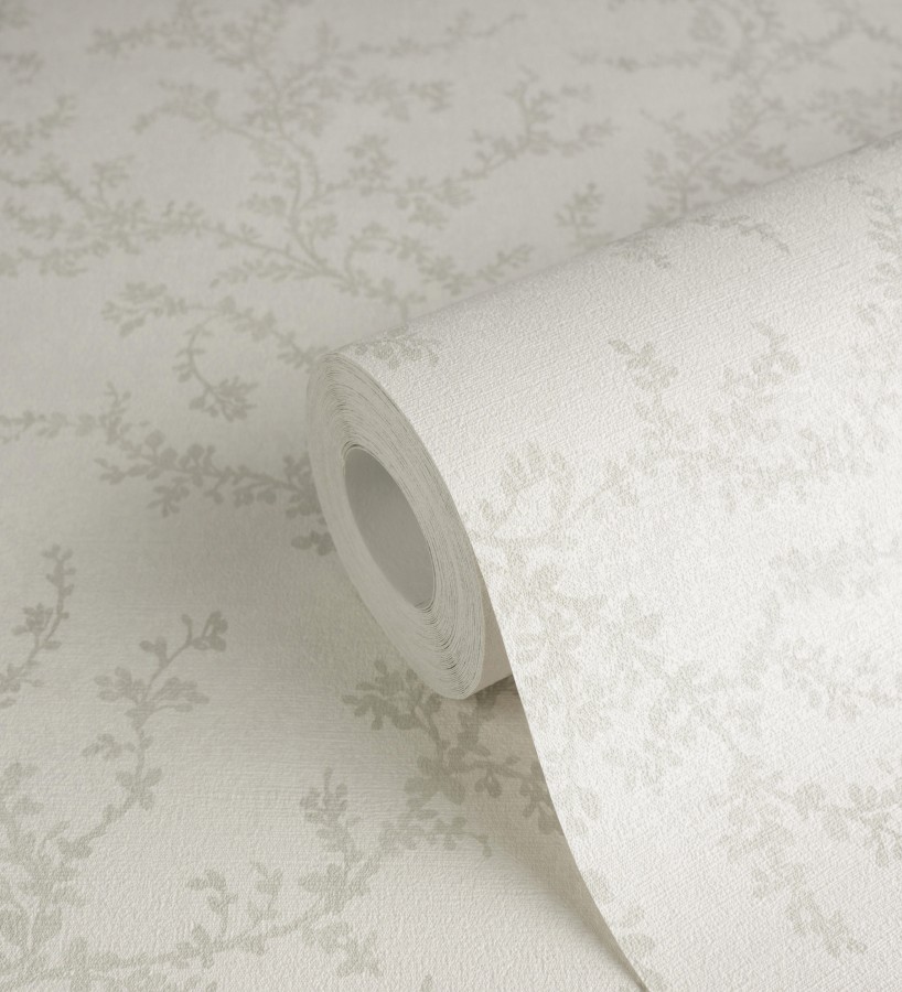 Papel pintado ramas sutiles color gris claro verdoso relieve textil  Margot Delicate 684830