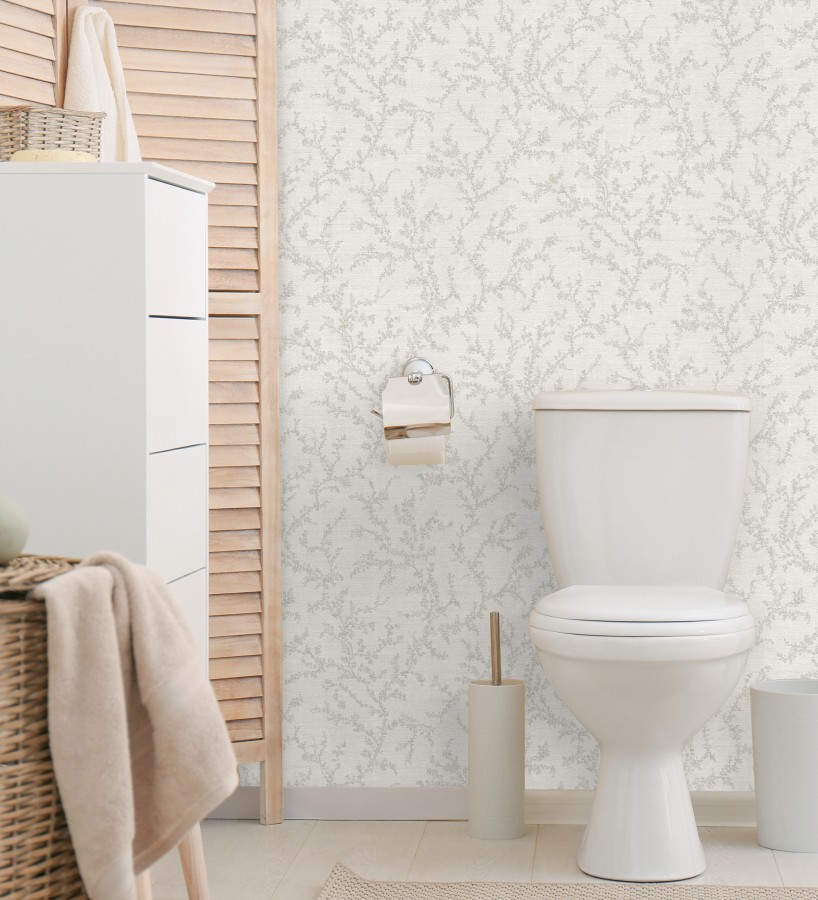 Papel pintado ramas sutiles color gris claro verdoso relieve textil  Margot Delicate 684830
