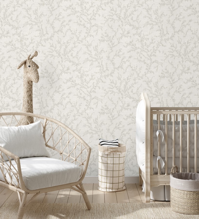 Papel pintado ramas sutiles color gris claro verdoso relieve textil  Margot Delicate 684830