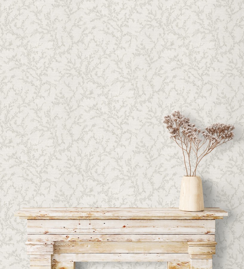 Papel pintado ramas sutiles color gris claro verdoso relieve textil  Margot Delicate 684830
