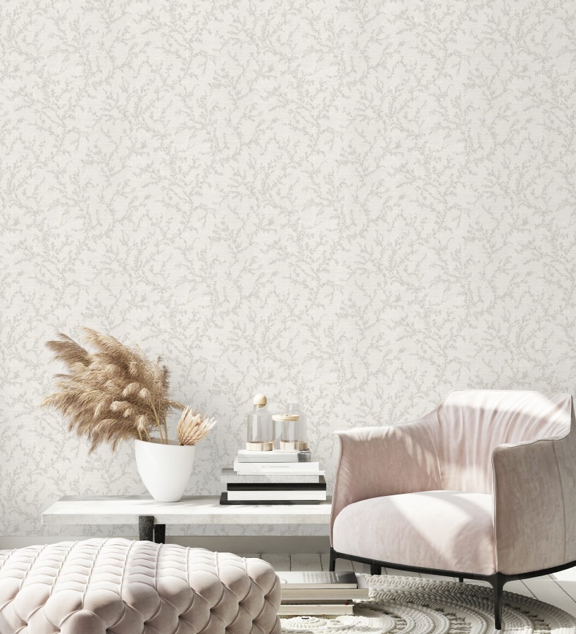 Papel pintado ramas sutiles color gris claro verdoso relieve textil  Margot Delicate 684830