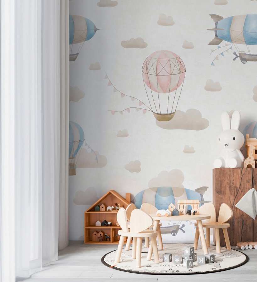Papel pintado mural de zepelines y globos sobre cielo mágico de nubes  Jules Dreamy 684831