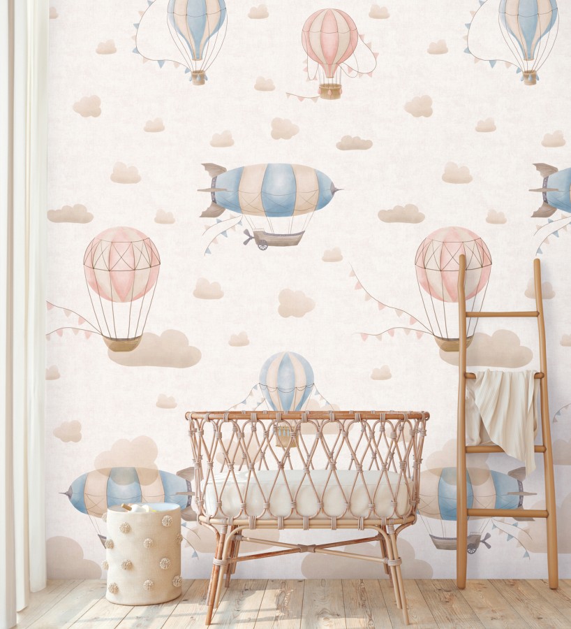 Papel pintado mural de zepelines y globos sobre cielo mágico de nubes  Jules Dreamy 684831