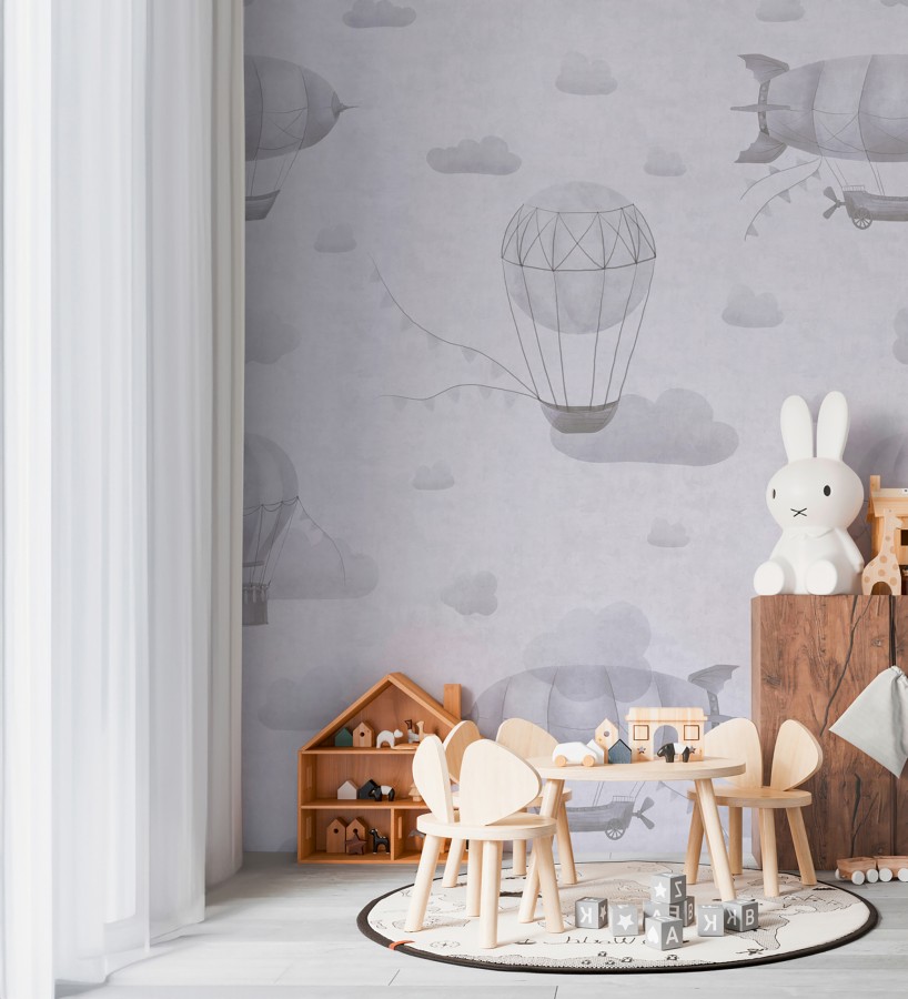 Papel pintado mural de zepelines y globos sobre cielo mágico de nubes  Jules Dreamy 684832