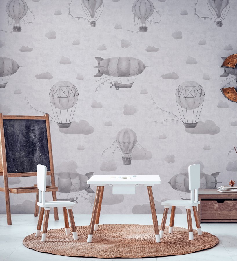 Papel pintado mural de zepelines y globos sobre cielo mágico de nubes  Jules Dreamy 684832