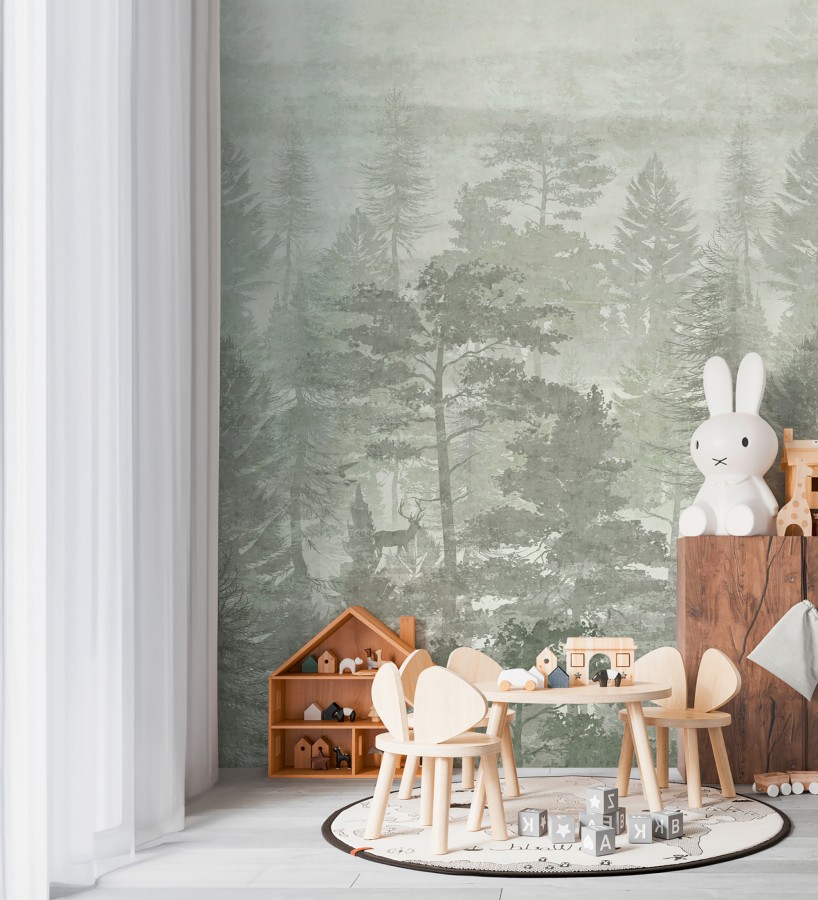 Papel pintado mural de bosque brumoso estilo natural  Finn Wooded 684836