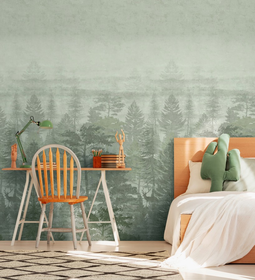 Papel pintado mural de bosque brumoso estilo natural  Finn Wooded 684836