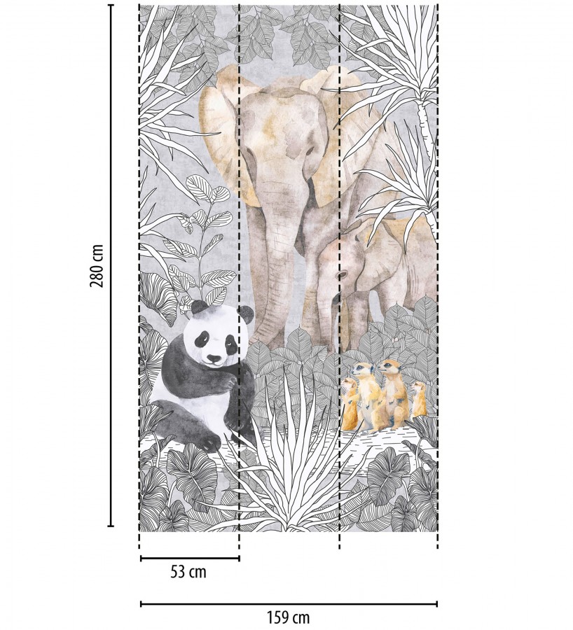 Papel pintado mural de safari con pandas elefantes y suricatas  Zoo Sweet 684837