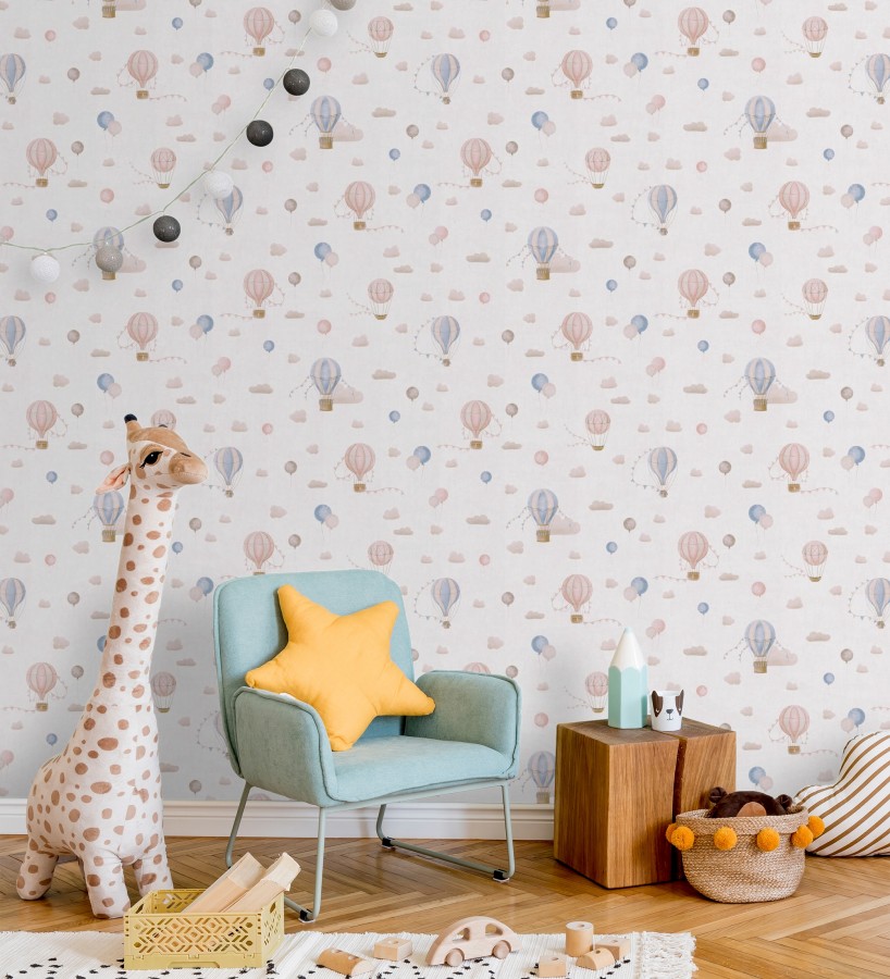 Papel pintado globos dirigibles nubes pastel en rosa y azul  Aerostatic Dreamy 684840
