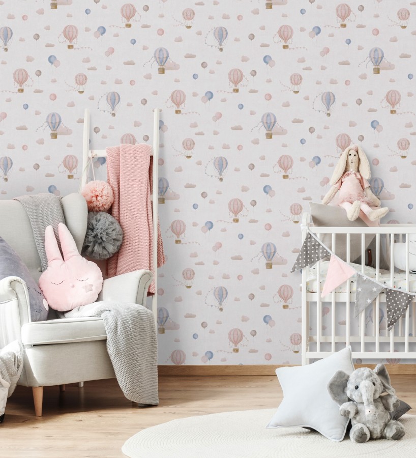 Papel pintado globos dirigibles nubes pastel en rosa y azul  Aerostatic Dreamy 684840