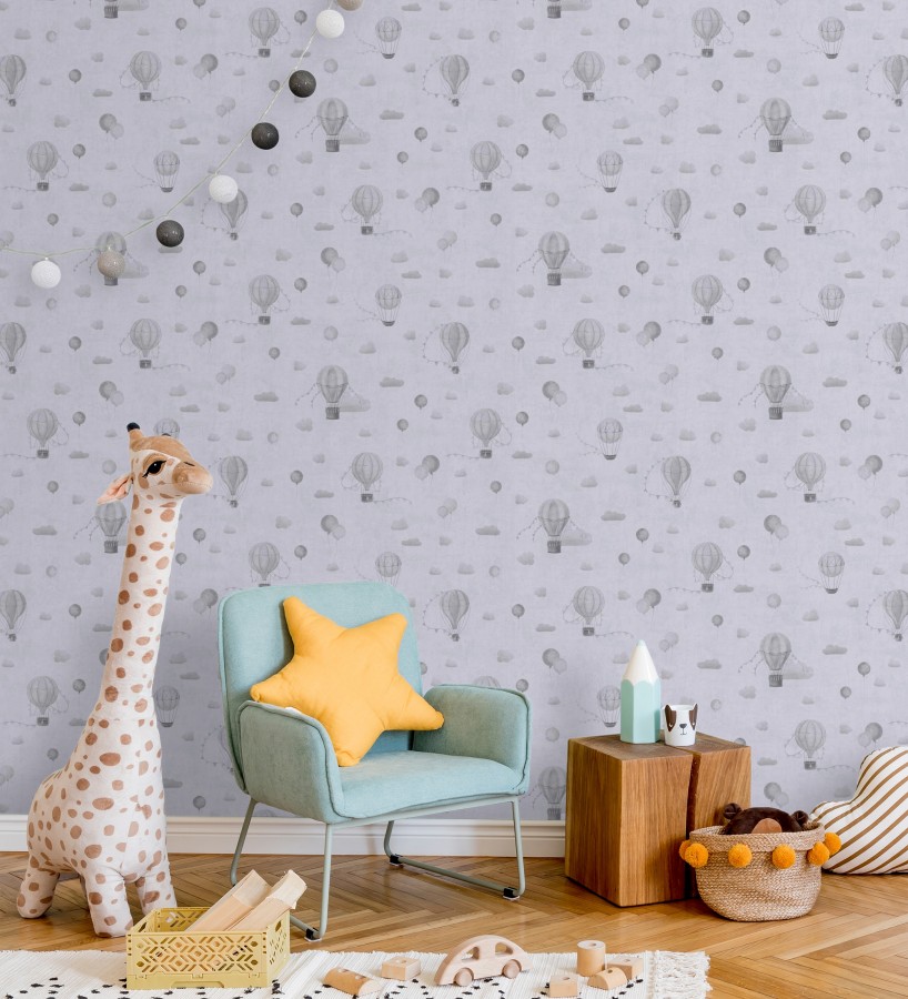 Papel pintado globos dirigibles nubes pastel tonos grises  Aerostatic Dreamy 684841