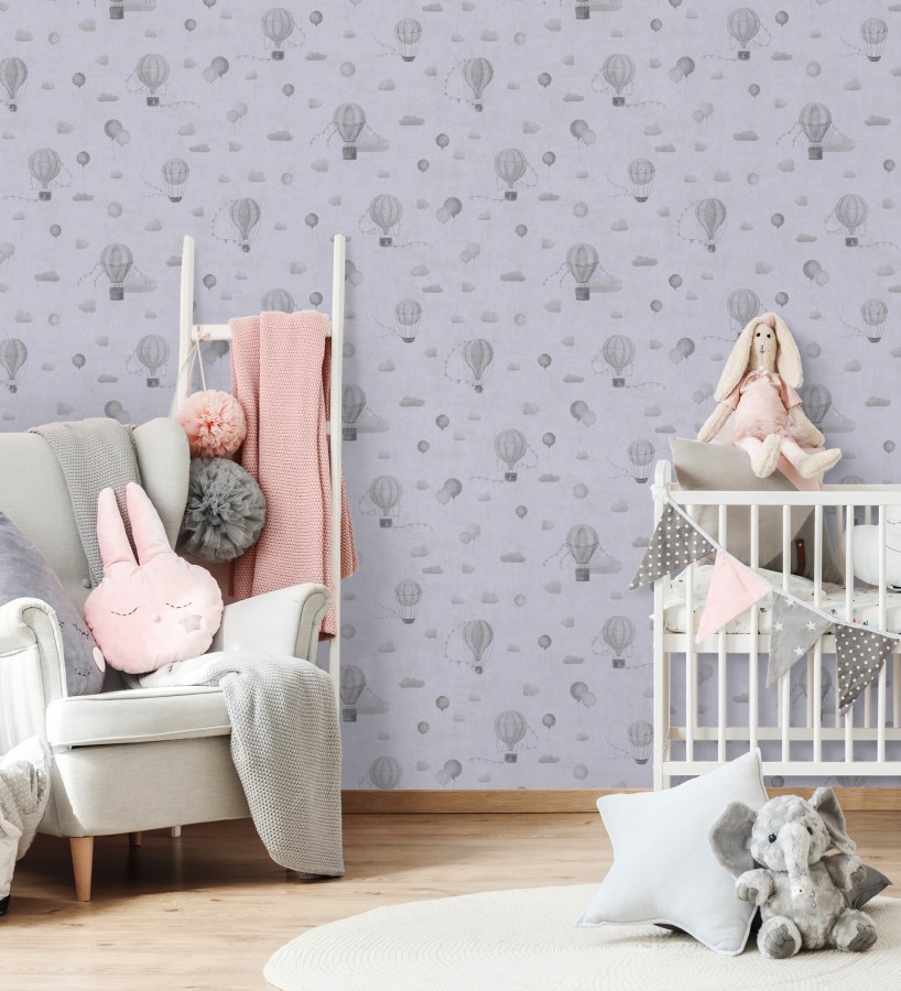 Papel pintado globos dirigibles nubes pastel tonos grises  Aerostatic Dreamy 684841
