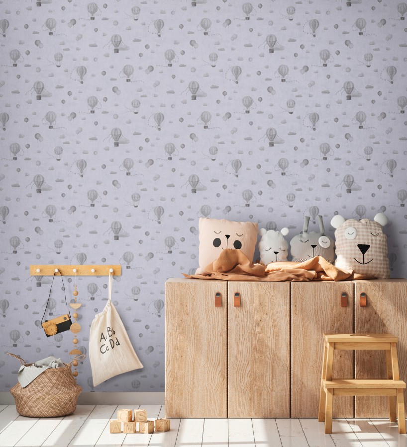 Papel pintado globos dirigibles nubes pastel tonos grises  Aerostatic Dreamy 684841