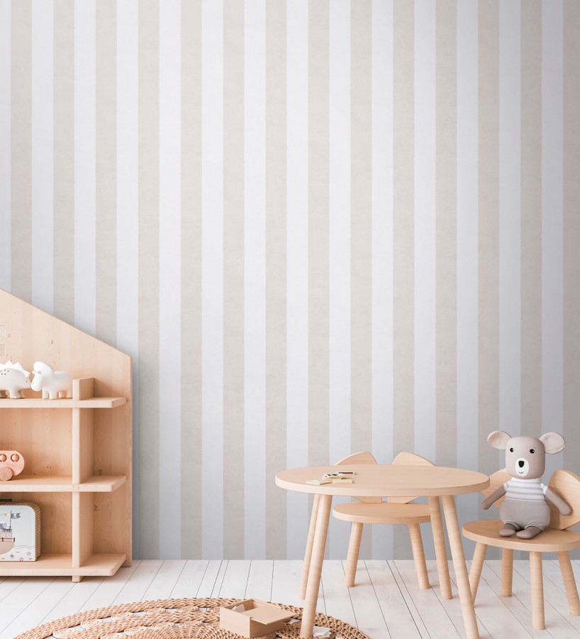 Papel pintado rayas lino desgastado bebé suave en color beige  Strype Cloudy 684842