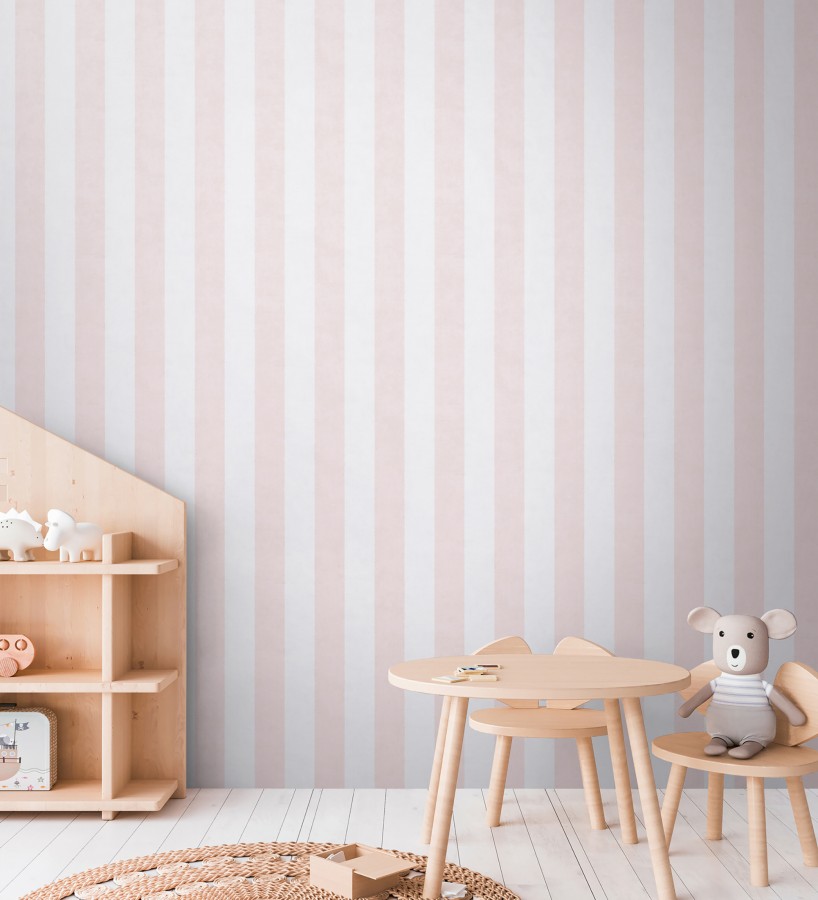 Papel pintado rayas lino desgastado bebé suave en color rosa  Strype Cloudy 684843