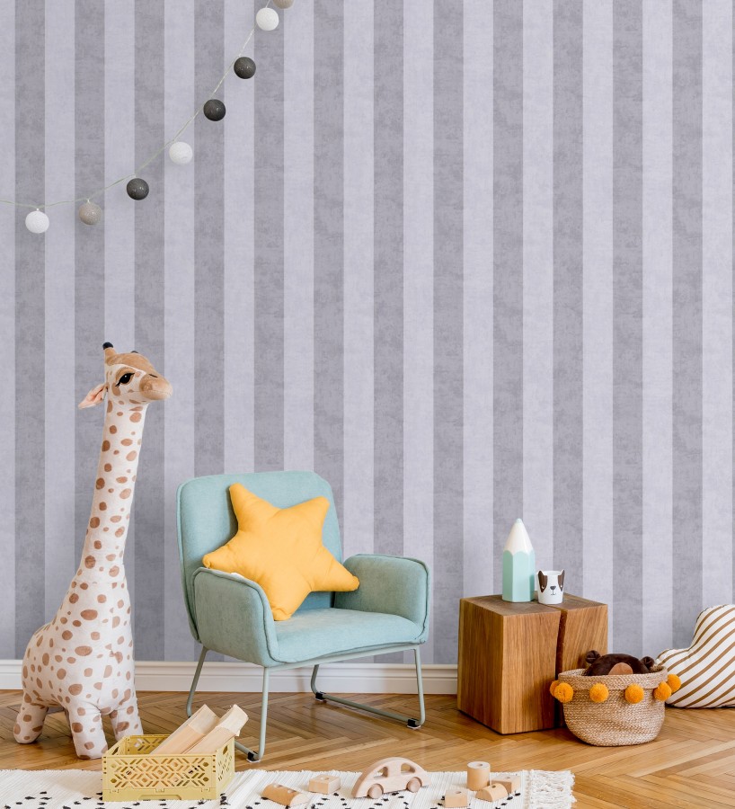 Papel pintado rayas lino desgastado bebé suave en tonos grises  Strype Cloudy 684844