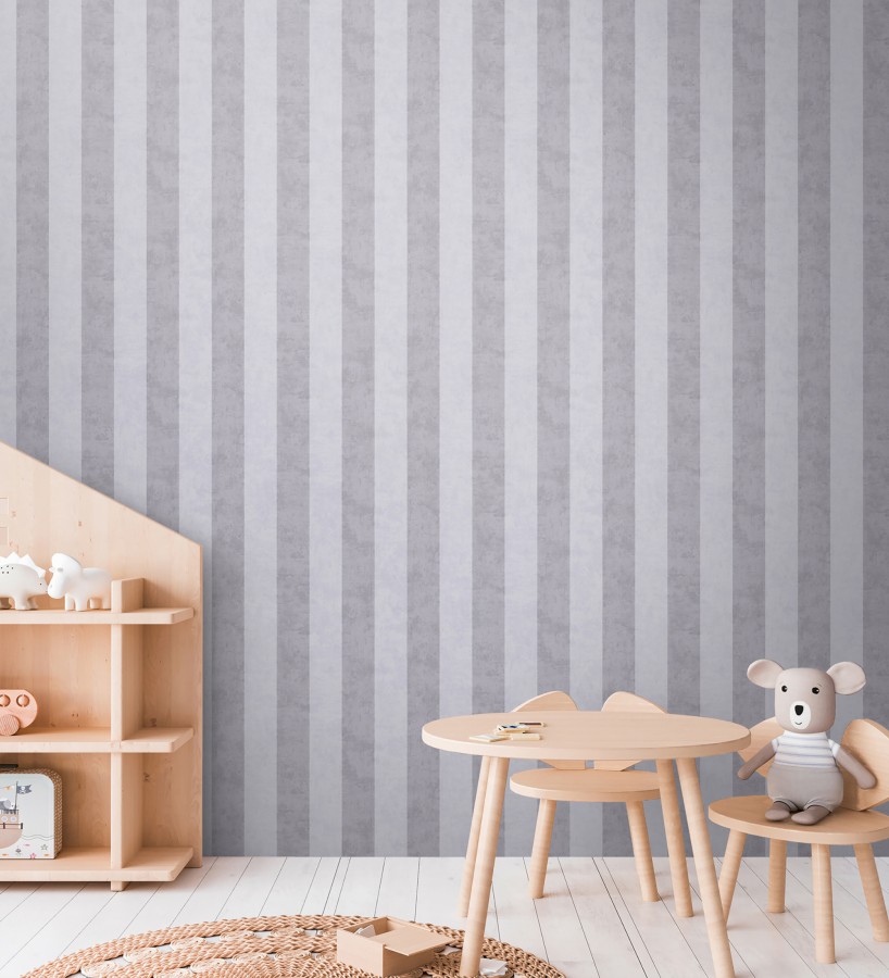 Papel pintado rayas lino desgastado bebé suave en tonos grises  Strype Cloudy 684844