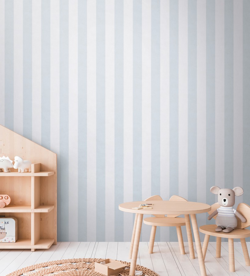 Papel pintado rayas lino desgastado bebé suave en color celeste  Strype Cloudy 684845