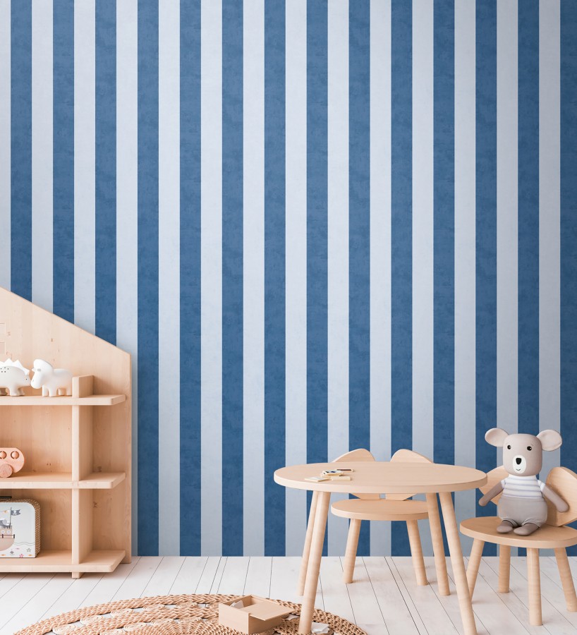Papel pintado rayas lino desgastado bebé suave en tonos de azul  Strype Cloudy 684846