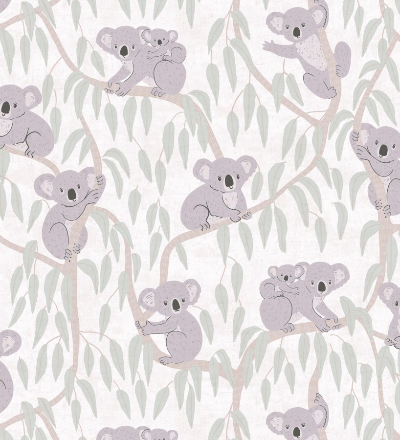 Papel pintado koalas y eucalipto tierno pastel fondo blanco y crema  Teddy Calm 684855