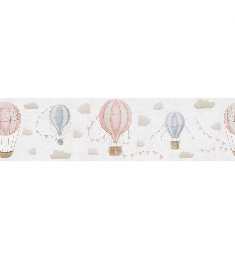 Cenefa de papel pintado de globos dirigibles tonos rosa y azul  Aerostatic Dreamy 684857