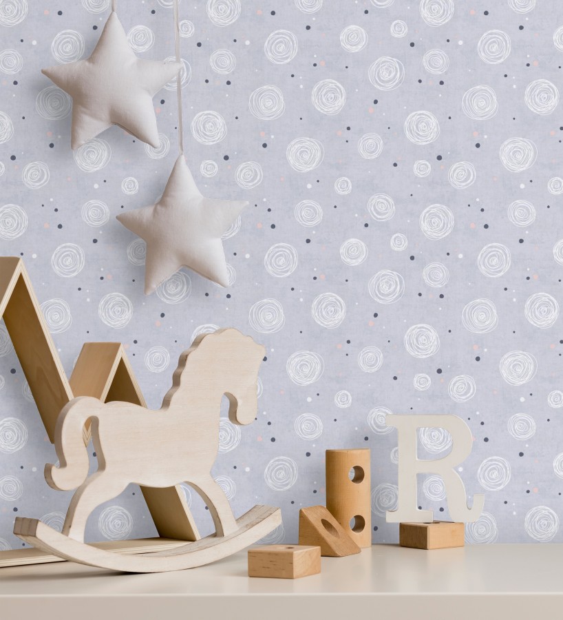 Papel pintado de espirales fondo efecto textil gris lavanda liso  Mia Whimsical 684861