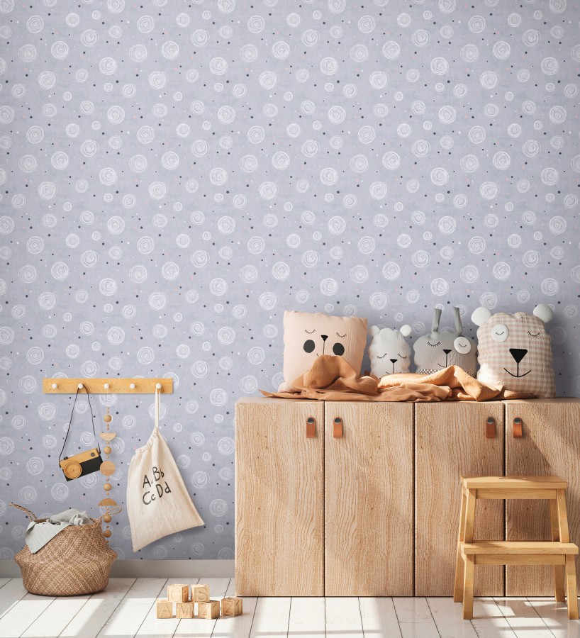 Papel pintado de espirales fondo efecto textil gris lavanda liso  Mia Whimsical 684861