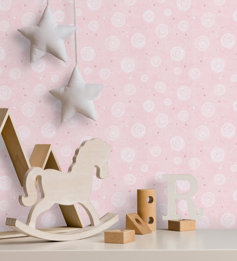Papel pintado de espirales fondo efecto textil rosa liso  Mia Whimsical 684862