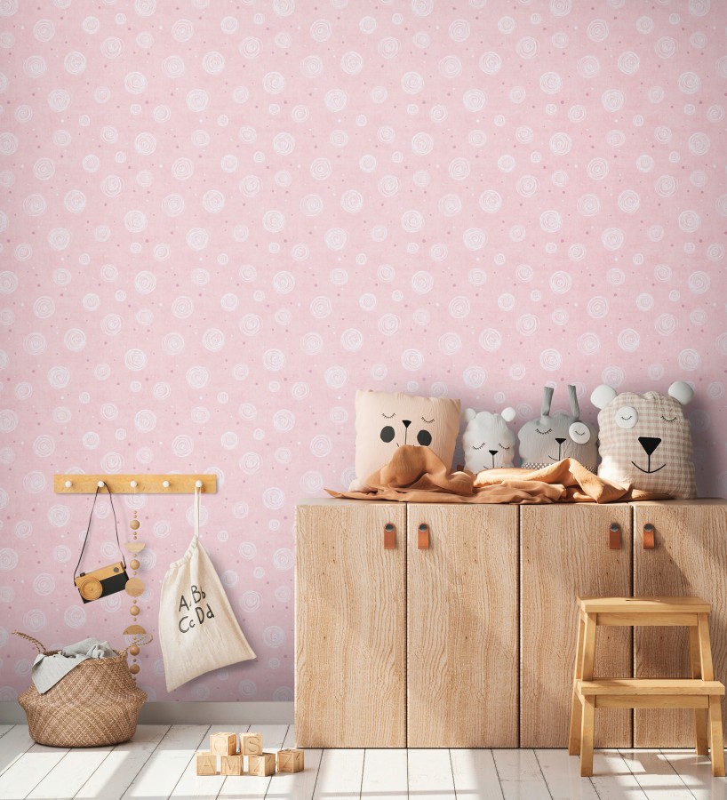 Papel pintado de espirales fondo efecto textil rosa liso  Mia Whimsical 684862