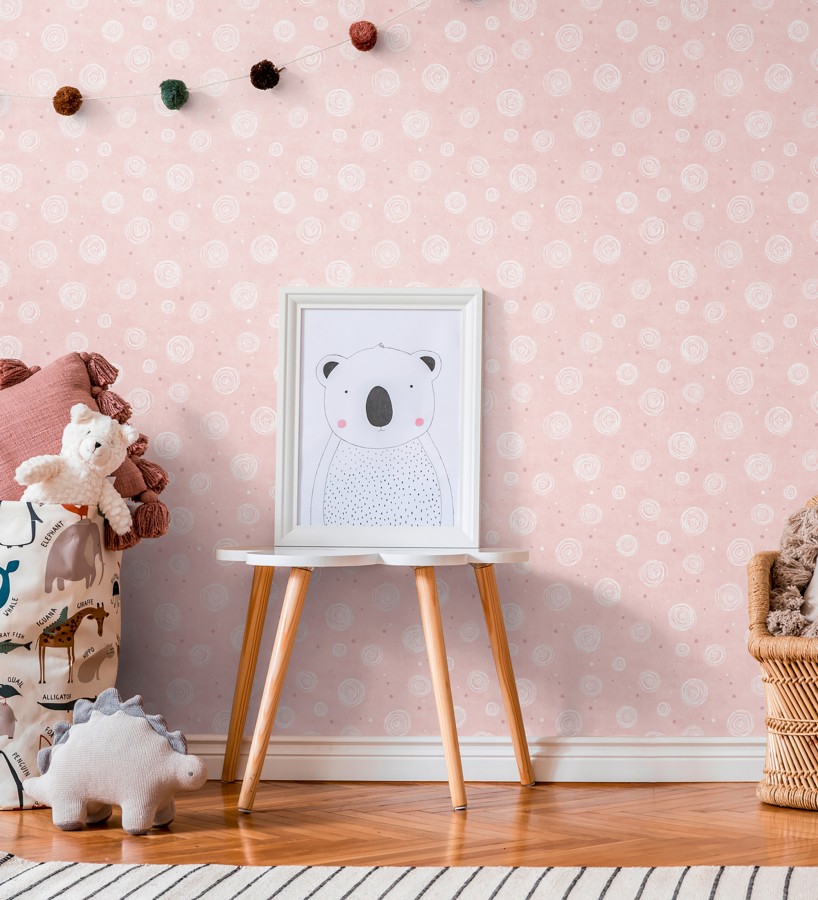 Papel pintado de espirales fondo efecto textil rosa liso  Mia Whimsical 684862