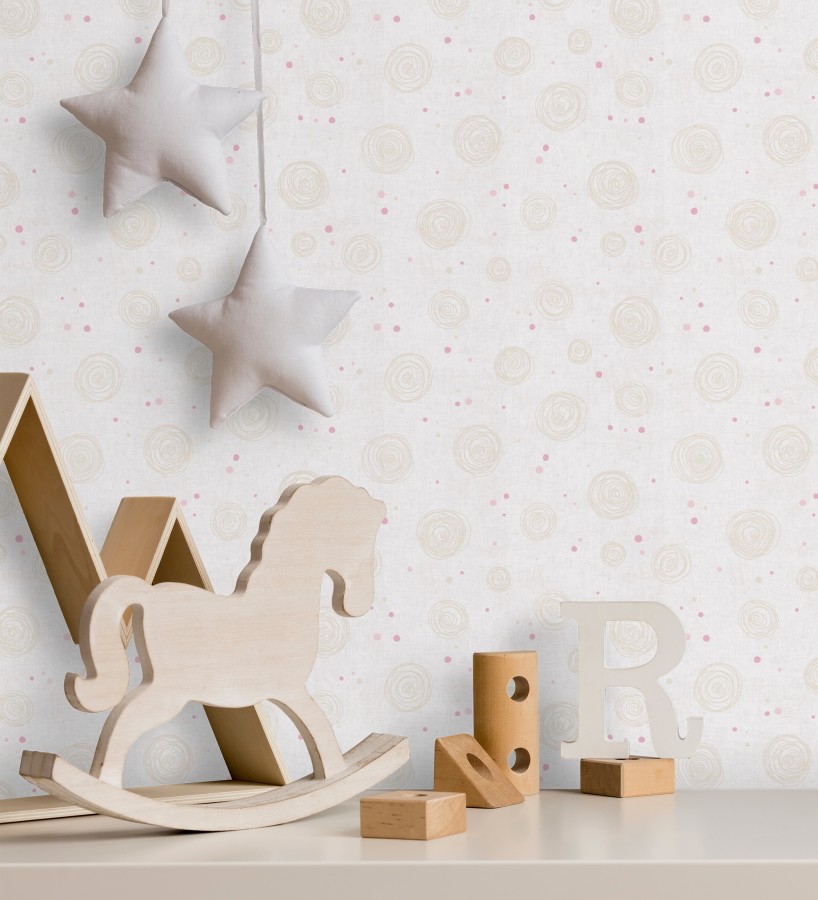 Papel pintado de espirales fondo efecto textil blanco y crema liso  Mia Whimsical 684863
