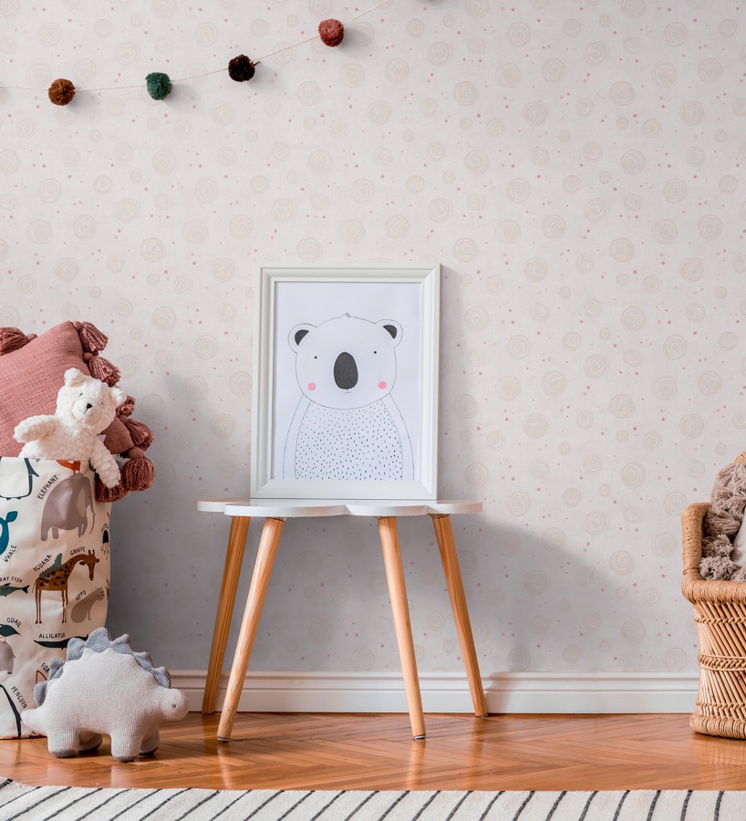 Papel pintado de espirales fondo efecto textil blanco y crema liso  Mia Whimsical 684863