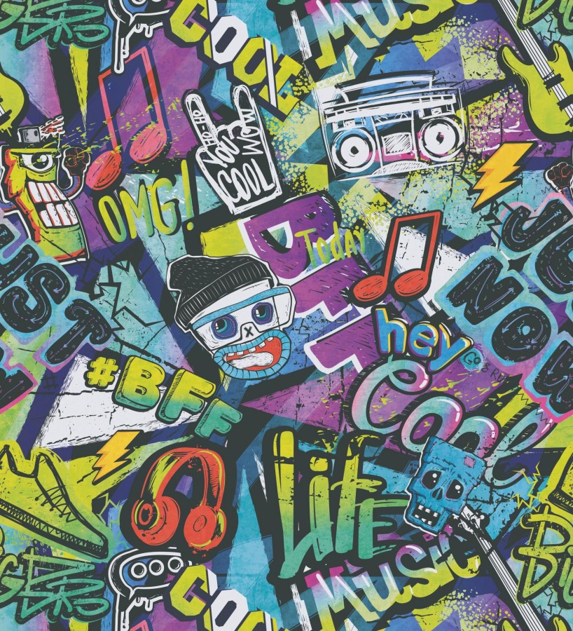 Papel pintado graffiti de música neon juvenil  Rio Funky 684866